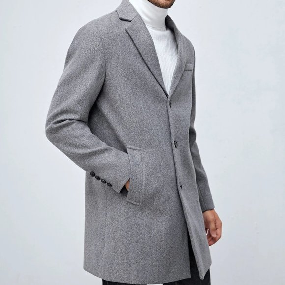 Work Style Gray Lapel Neck Men's Overcoat - Picture 4 of 5